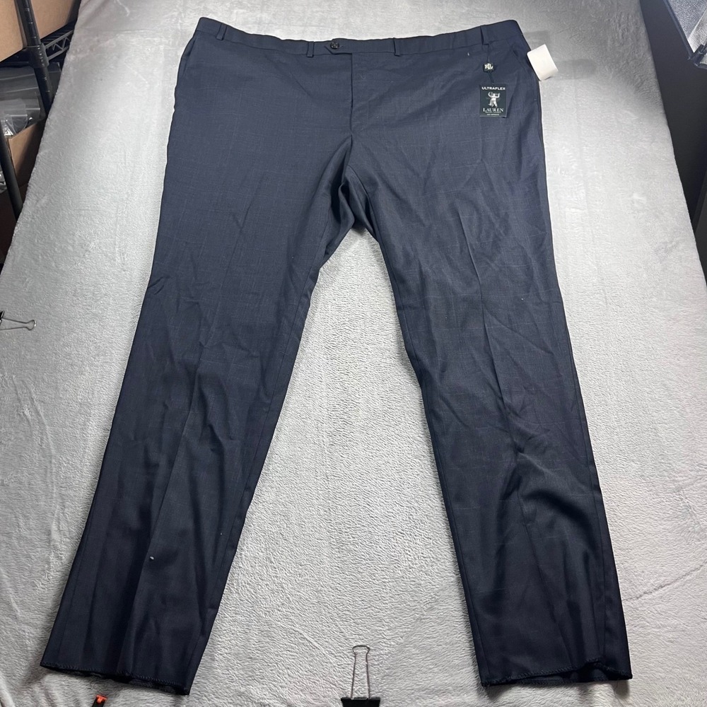 Lauren Ralph Lauren Mens 54W Eastwood Ultraflex Navy Blue Plaid Dress Pants New